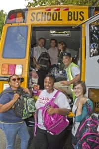 Photo of volunteers at school bus.