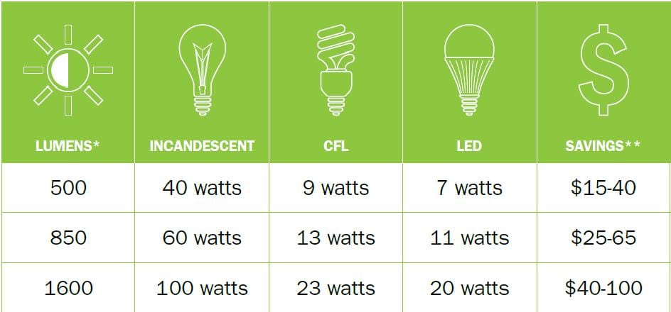 Light Bulb Comparison Chart