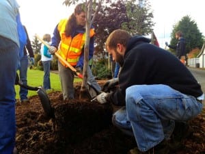 Photo of volunteers planting trees.
