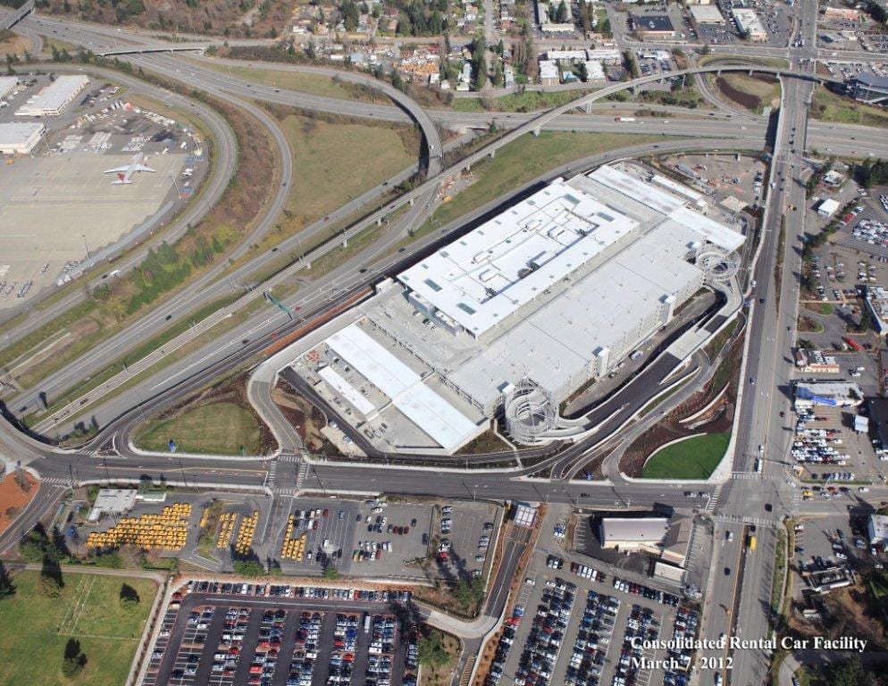 Aerial photo of Sea-Tac Airport rental car facility.