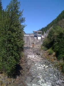 Photo of spill gate wrapped in protective containment materials.