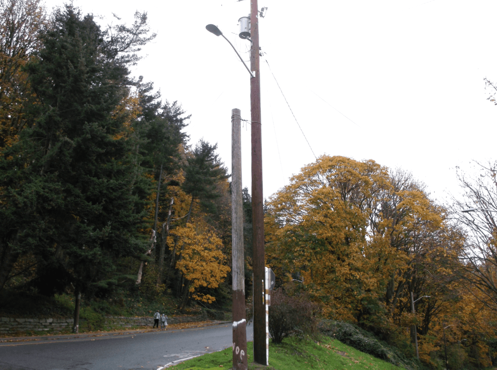 Example of a utility pole that is tied to the pre-existing pole.