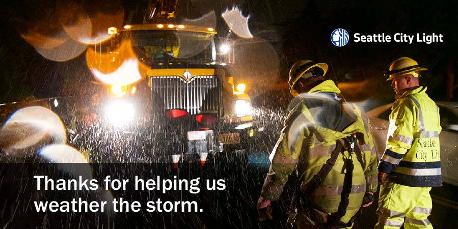 City Light crew working in the rain to restore power