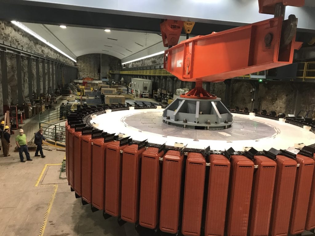 The new rotor inside the machine hall at the Boundary Hydroelectric Project.  