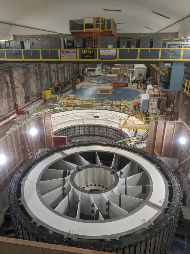 New rotor during assembly inside the machine hall at the Boundary Hydroelectric Project. 