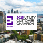 Cityscape of seattle with 2025 utility customer champion branding from escalent superimposed