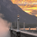 Top of Diablo dam with sunset in background