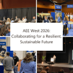 AEE West 2026 conference with speakers and attendees discussing sustainable energy.