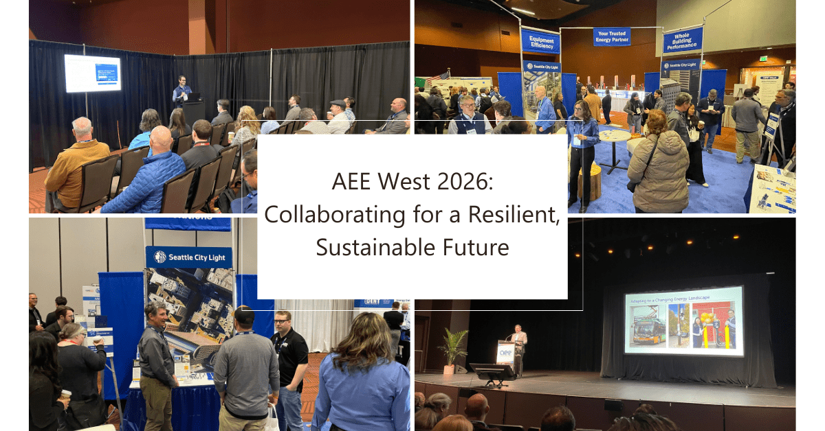 AEE West 2026 conference with speakers and attendees discussing sustainable energy.